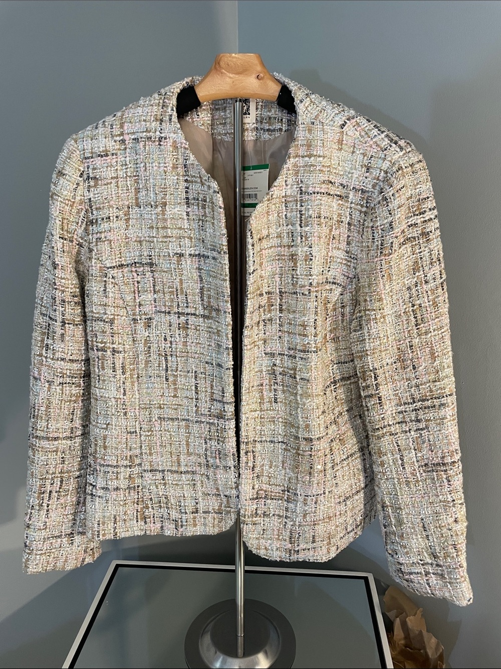 Anne Klein Cream Tweed pastel Open-Front Blazer nwt